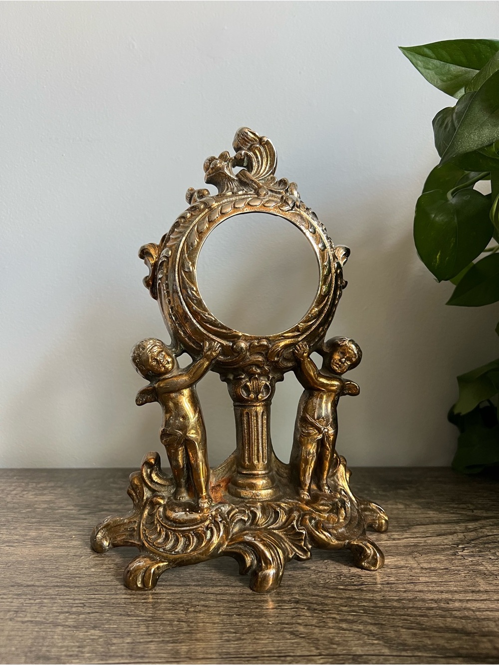 Vintage Ornate Brass Cherub Standing Frame
